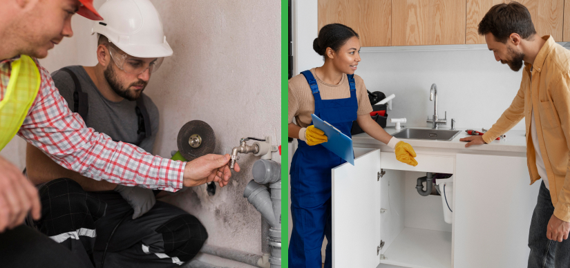 A plumber fixing a leaky pipe